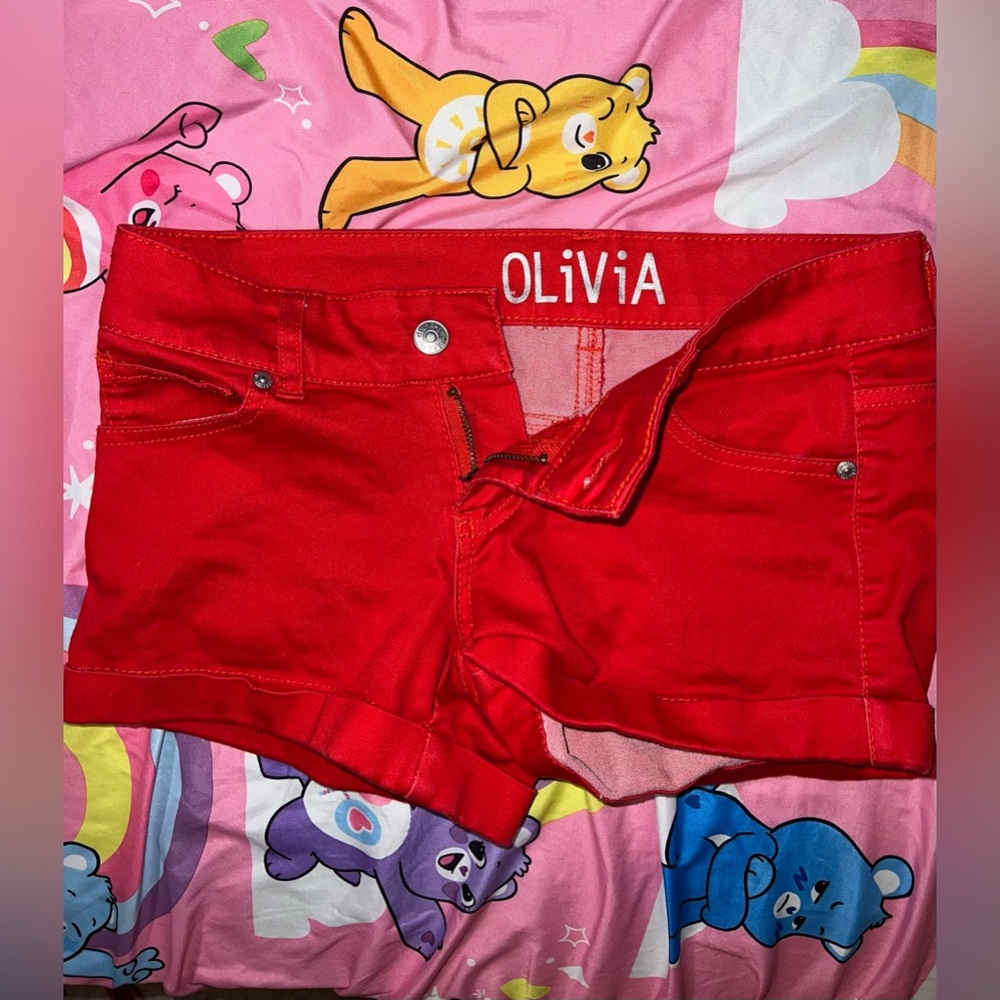OLIVIA Red Jean Shorts Tight for Summer Spring Warm Weather